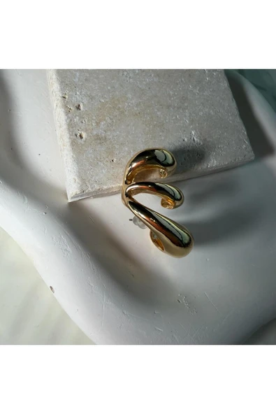 nesdesign Üç Sıra Bombeli Gold Kıkırdak Küpe - Resim 2