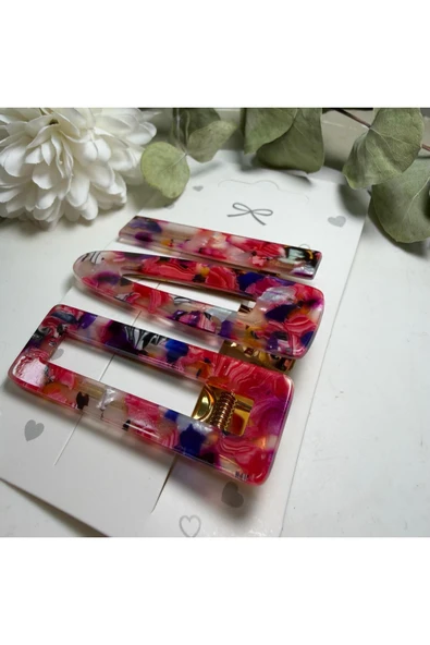 nesdesign Sedefli Pembe Karışık Renkli Üçlü Çıtçıt Toka - Resim 2