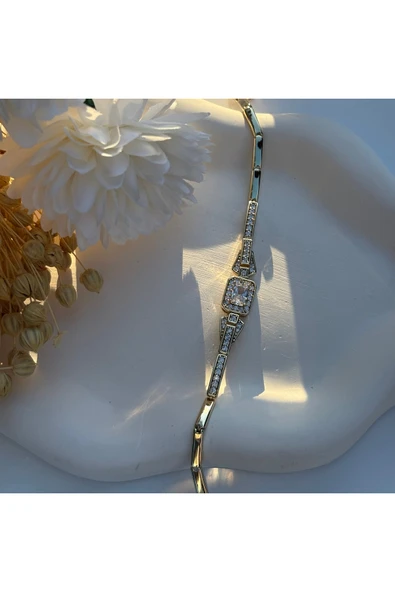 nesdesign 14K Özel Seri Dikdörtgen Taşlı Zarif Bileklik - Resim 2