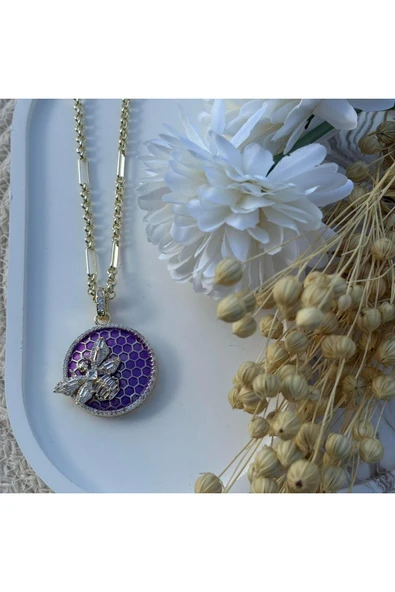 nesdesign Mor Yuvarlak Arı Petek Kolye (55 cm) ürün görseli 1