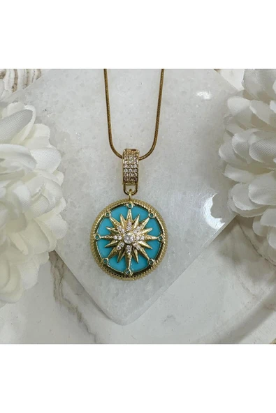 nesdesign Çelik Turkuaz Yuvarlak Taşlı Yıldız Kolye (46 cm) ürün görseli 1