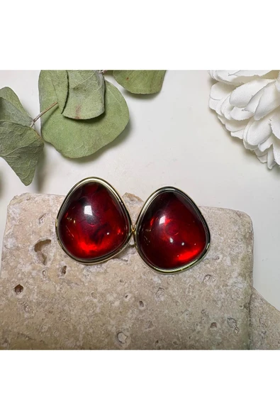 nesdesign Kırmızı Akrilik Gold Küpe ürün görseli 1