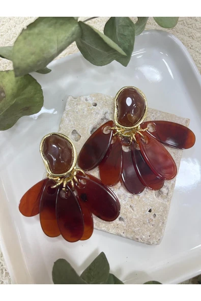 nesdesign MNG Kahverengi Akrilik Sallantılı Küpe - Resim 2