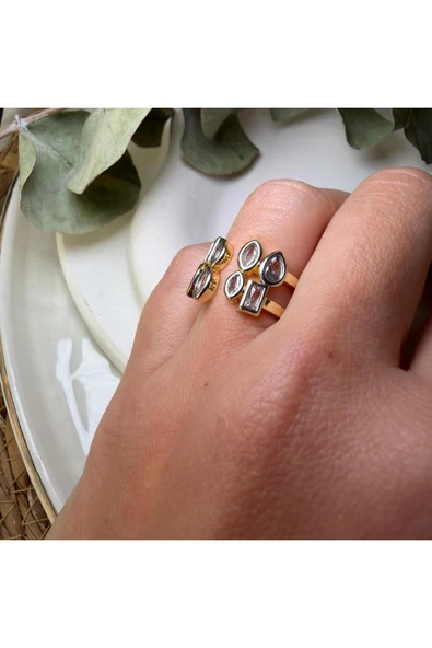 nesdesign Damla ve Dikdörtgen Çerçeveli Yüzük - Resim 2