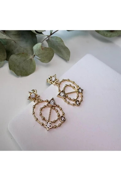 nesdesign 14K Özel Seri Yıldız Detaylı Oklu Küpe ürün görseli 1