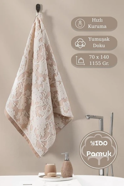 Pamuk Tekli Havlu Jakarlı Karna Eco Batıs - 70 x 140 - Resim 3