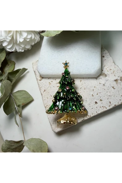 nesdesign Pembe Taşlı Çam Ağacı Yılbaşı Broş ürün görseli 1