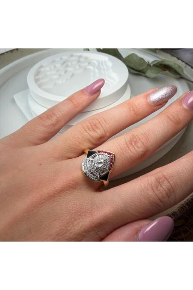 nesdesign Taşlarla Bezelenmiş Damla Model Üzeri Siyah Mineli Ayarlanabilir Yüzük - Resim 3