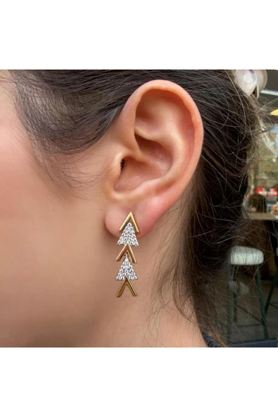 nesdesign Kılçık Model İki Renk Taşlı Sallantılı Küpe ürün görseli 1