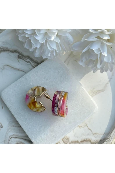 nesdesign Altın Detaylı Renkli Mineli C Küpe ürün görseli 1