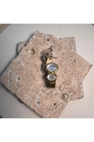 nesdesign Çelik İki Beyaz Taşlı Dokulu Küpe ürün görseli 1