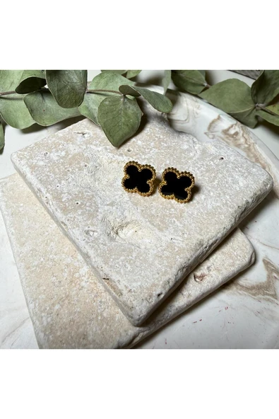 nesdesign Çelik Siyah Yonca Küpe ürün görseli 1