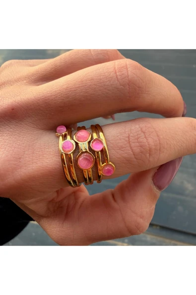 nesdesign Çelik Pembe Taşlı Ayarlanabilir Yüzük - Resim 2