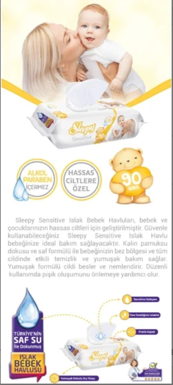 Sleepy Islak Havlu Sensitive 90''lı Kapaklı x12 - Resim 2