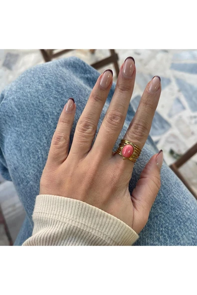 nesdesign Mercan Pembesi Vintage Çelik Yüzük - Resim 2