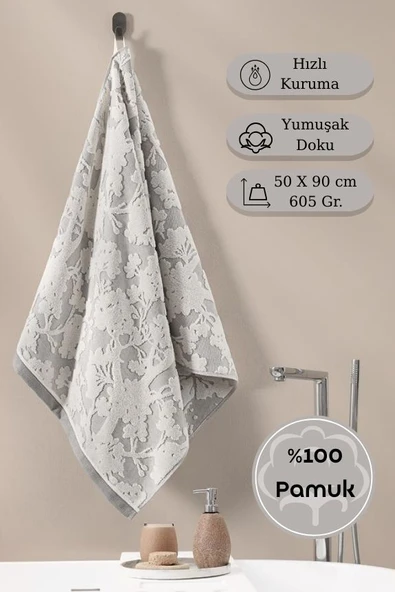 Pamuk Tekli Havlu Jakarlı Karna Eco Batıs - 50 x 90 - Resim 3