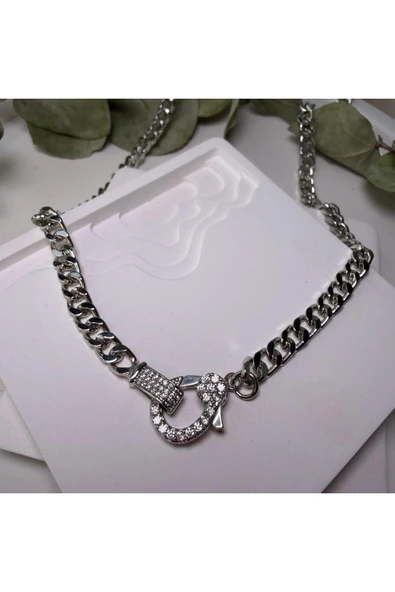 nesdesign Taşlı Kilit Zincir Kolye (48 cm) ürün görseli 1