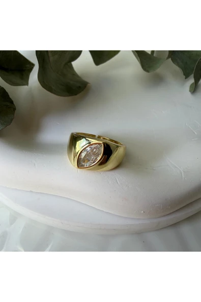 nesdesign Gömülü Markiz Taş Ayarlanabilir Gold Yüzük ürün görseli 1