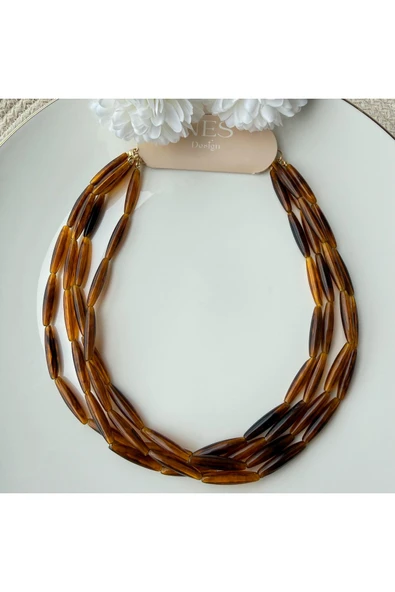 nesdesign Kehribar Görünümlü Çoklu Boncuk Kolye ürün görseli 1