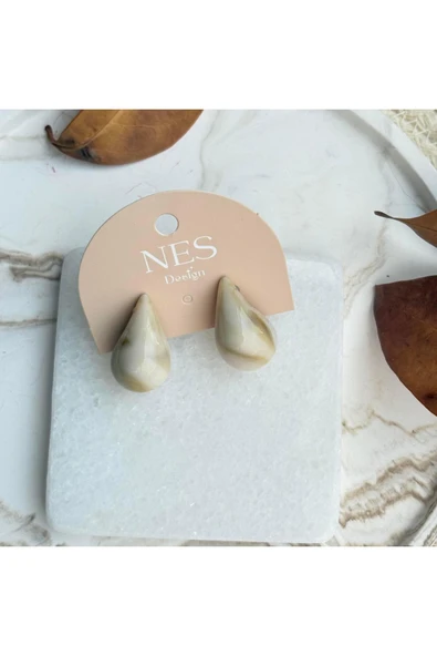 nesdesign Mermer Görünümlü Krem Rengi Damla Küpe ürün görseli 1