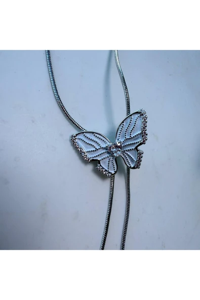 nesdesign Altın Kaplama Asansörlü Beyaz Kelebek Kolye (70 cm) - Resim 2