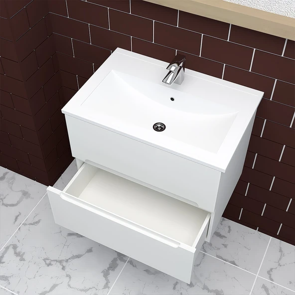 Teta Home Kopenhag 65 cm MDF Gövde Membran Kapak Banyo Dolabı Seti  Beyaz - Resim 3