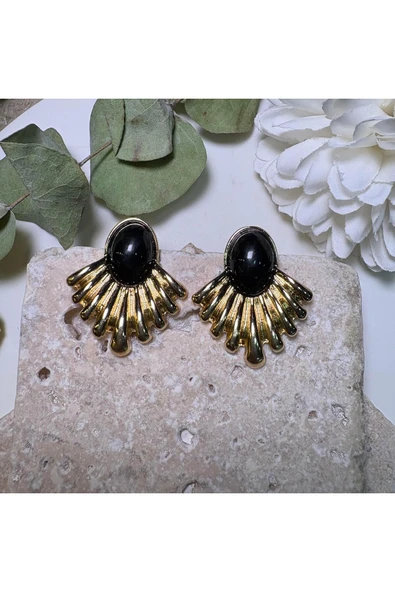 nesdesign Siyah Minimal Gold Vintage Küpe ürün görseli 1