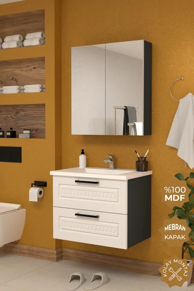 Teta Home Floransa 65 cm MDF Gövde Membran Kapak Banyo Dolabı Seti  Beyaz ürün görseli 1