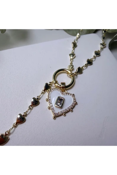 nesdesign Beyaz Kalp Charmlı Kalp Zincirli Y Kolye - Resim 2