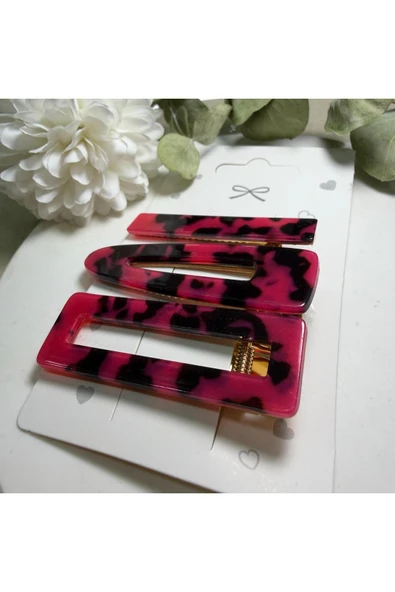 nesdesign Pembe Leopar Desen Üçlü Çıtçıt Toka - Resim 2