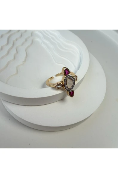 nesdesign Ortası Sedefli Asimetrik Pembe Ayarlanabilir Yüzük - Resim 2