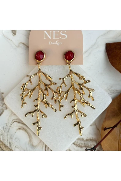 nesdesign Bordo Gold Mercan Form ZR Model Küpe ürün görseli 1