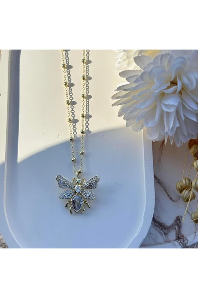 nesdesign Altın Kaplama Ucu Taşlı Arı Kolye (58 cm) ürün görseli 1