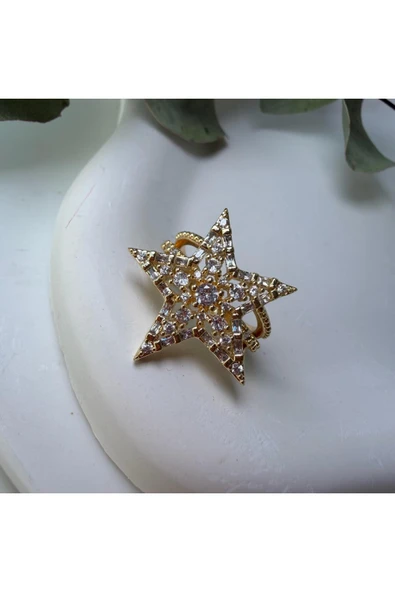 nesdesign Büyük Yıldızlı Üç Halka Gold Yüzük ürün görseli 1