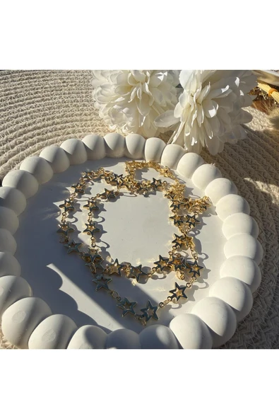 nesdesign 14K Altın Kaplama Yıldız Zincir Kolye (57 cm) - Resim 2