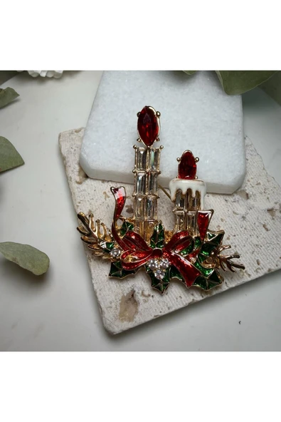 nesdesign Baget Taşlı Şamdan Yılbaşı Broş ürün görseli 1