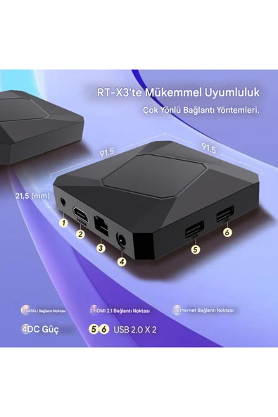 EverBox RT-X3 4K Android 14.0 TV Box 4+64GB Realtek RTD1325 Yapay Zeka İşlemci Chip Dual Hızlı WiFi6 - Resim 2