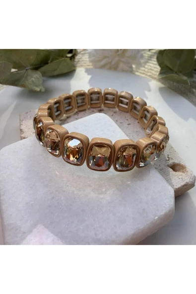 nesdesign Açık Kahve Dikdörtgen Taşlı Lastik Bilezik - Resim 2