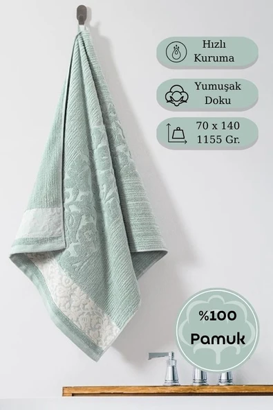 Pamuk Tekli Havlu Jakarlı Karna Premıum Sıbell - 70 x 140 - Resim 2