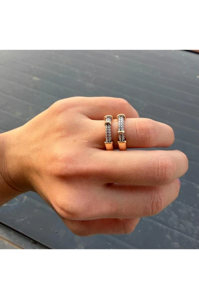 nesdesign Çift Sıra Silindir Taşlı Ayarlanabilir Yüzük - Resim 3