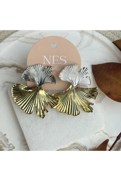 nesdesign Çift Renk Yaprak Formlu Küpe ürün görseli 1