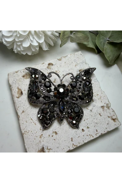 nesdesign Bronz Siyah Taşlı Kelebek Broş ürün görseli 1