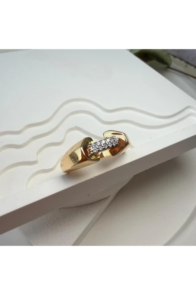 nesdesign Taşlı Gold Ayarlanabilir Yüzük - Resim 2