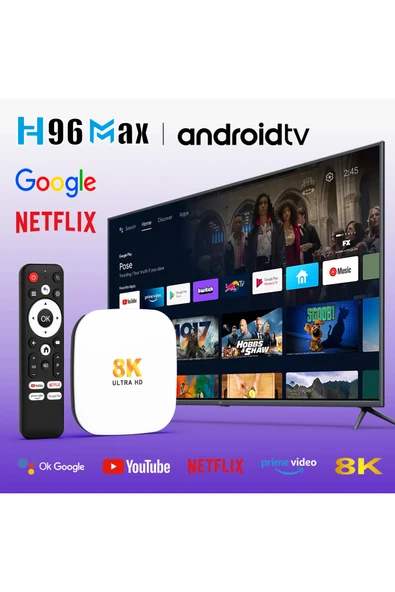 H96Max M2Plus 8k Android 14.0 Tv Box 4gb 32gb Air Mouse Wifi6 Bt 5.4 Ethernet Sesli Komut Rk3528 - Resim 3