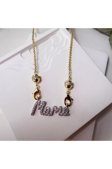 nesdesign Altın Kaplama Gold Zincirli Taşlı Mama Yazılı Kolye (50 cm) ürün görseli 1