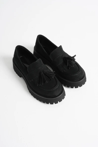 Anim Kadın Günlük Siyah Süet Loafer Ayakkabı - Resim 4