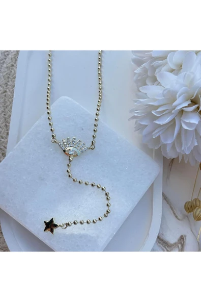 nesdesign Altın Kaplama Ucu Yıldız Göz Figürlü Y kolye (50 cm) ürün görseli 1