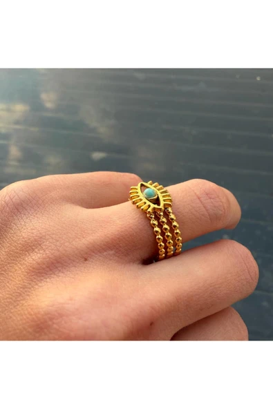 nesdesign Çelik Turkuaz Rengi Taşlı Göz Zarif Ayarlanabilir Yüzük - Resim 2