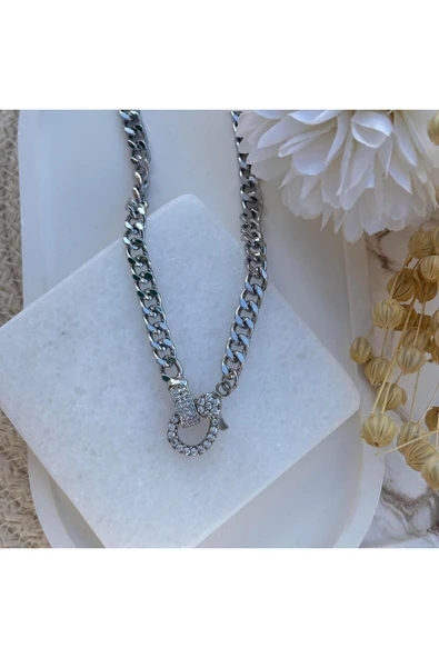 nesdesign Altın Kaplama Taşlı Çengelli Zincir Kolye (48 cm) - Resim 2