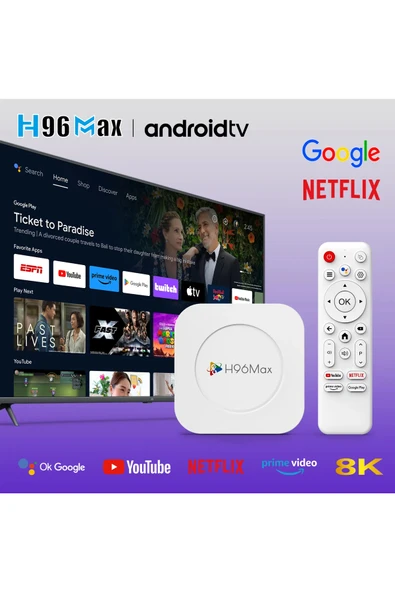 H96Max M1plus 8k Android 14.0 Tv Box 4gb 32gb Air Mouse Wifi6 Bt 5.4 Ethernet Sesli Komut Rk3528 - Resim 2